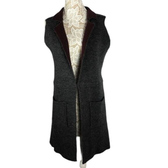 Anthropologie Morris open front Sweater Duster Vest MOTH Gray & Plum size XS-S - Picture 4 of 12